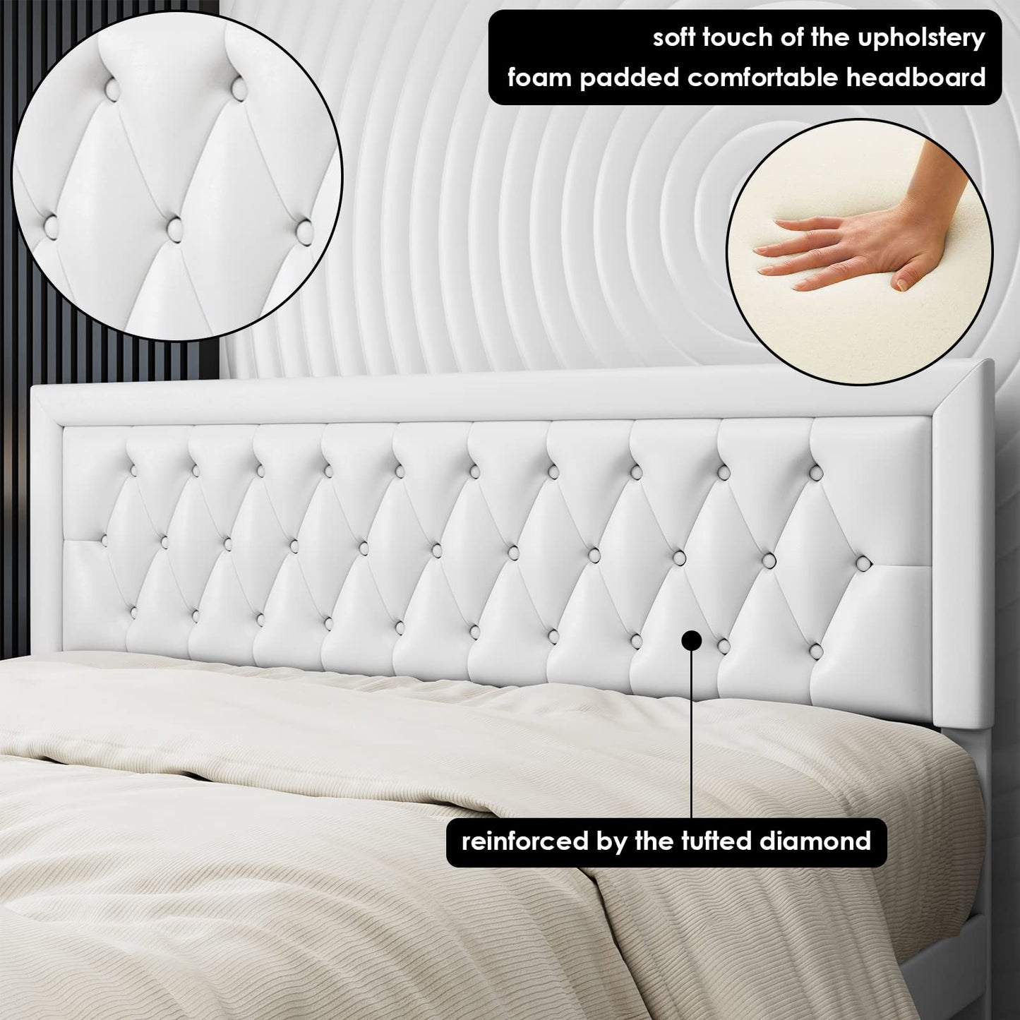 Keyluv Full Bed Frame with 2 Storage Drawers and Adjustable Headboard, High-End Faux Leather Platform Bed with Button Tufted, Wooden Slats No Box Spring Needed/Easy Assembly, Black