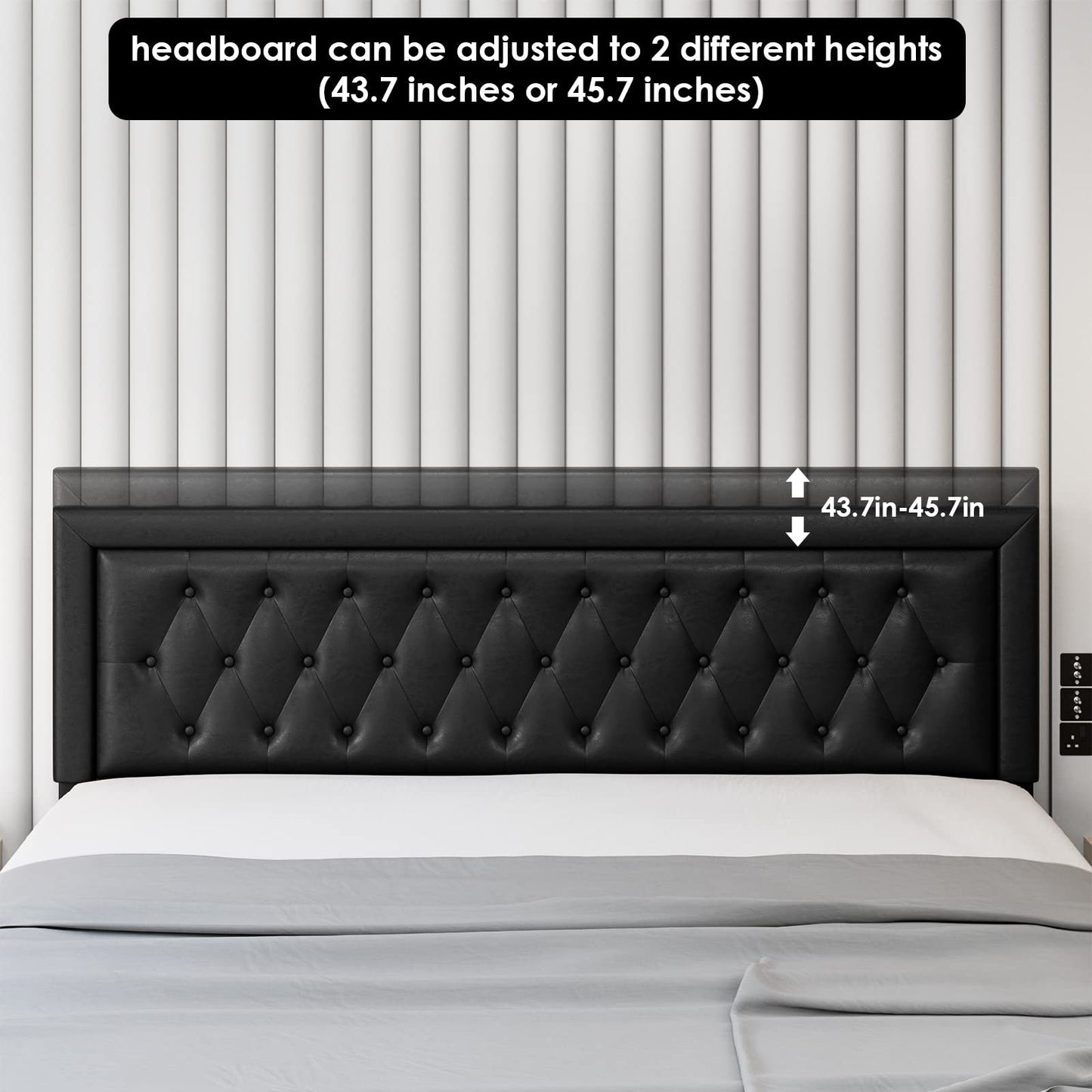 Keyluv Full Bed Frame with 2 Storage Drawers and Adjustable Headboard, High-End Faux Leather Platform Bed with Button Tufted, Wooden Slats No Box Spring Needed/Easy Assembly, Black